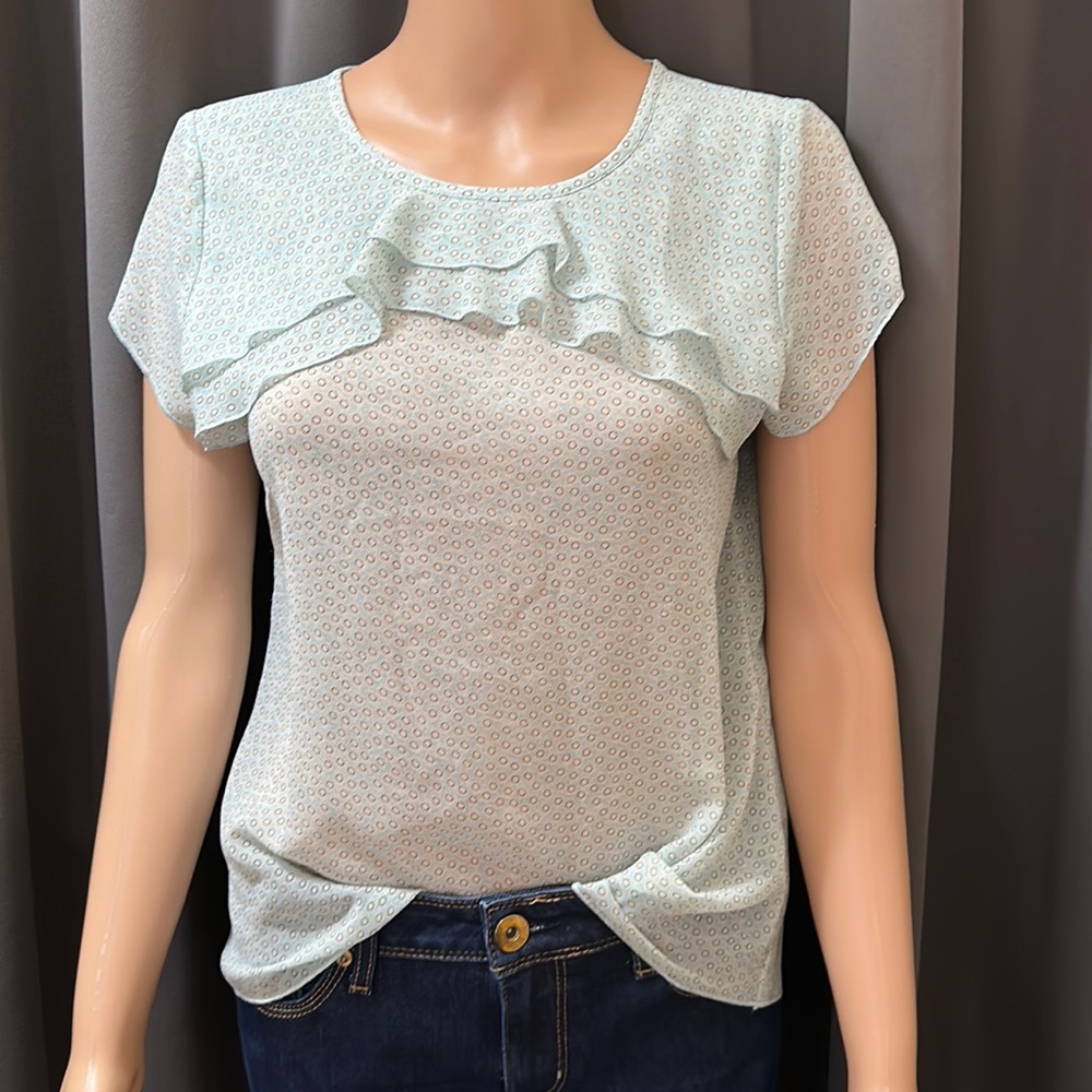 Beautiful Pale Blue Print Loft Blouse Size SP Small Petite